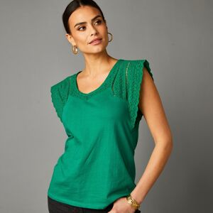 Tee-shirt "boîte" broderie anglaise et jour échelle - BlancheporteAssumez votre béguin pour la broderie anglaise et le vert menthe en portant fièrement ce tee-shirt à la fois romantique par ses détails divins, et ultra moderne par sa coupe "boîte". On n'a - Publicité