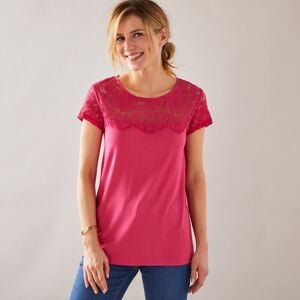 Blancheporte T-shirt Dentelle Col Rond Manches Courtes - Femme Rose 38/40