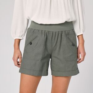 Blancheporte Short Droit À Revers, Lin Coton - Femme Kaki 46