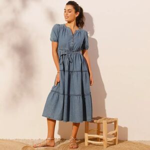 Robe longue denim leger - 38 - Bleu - Coeur Au SudL'indemodable robe en jean se reinvente dans un denim tout en legerete pour se savourer aux beaux jours. Laissez-vous charmer par ses volants, ses manches ballon et sa matiere a la fluidite parfaite. Baske