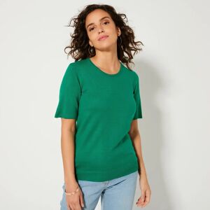 Blancheporte Pull Uni, Manches Courtes - Femme Vert 46/48