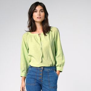 Blouse ample manches 7/8ème blousantes, unie - BlancheporteCraquez pour cette petite blouse au volume ample et au col rond muni d'un cordon de serrage. Le col à bord rapporté affiche un joli jeu de fronces. Ce top sera idéal sur un pantalon slim comme un  - Publicité