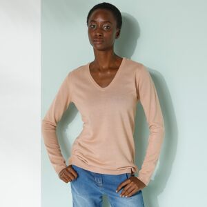 Blancheporte Pull Col V Toucher Doux - Femme Beige 46/48