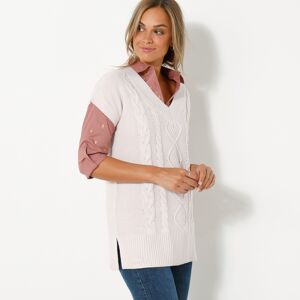 Pull tunique torsade manches courtes - BlancheporteEnvie de donner du relief a votre look ? Adoptez ce pull torsade au toucher doux, decline dans des coloris gourmands ! Parfait en superposition sur une chemise, il offre un look cocooning en toute feminit