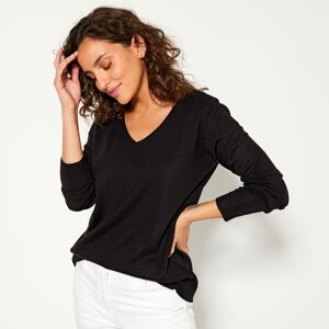 Pull col V toucher doux - BlancheporteTellement bien, voilà comment vous vous sentirez dans ce pull au toucher si doux ! Confortable et élégant, il laissera agir son charme aussi bien sur un pantalon blanc que sur une jupe tendance.34/36Noir - Publicité