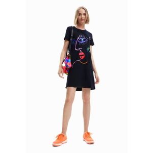 Desigual pour femme. 23SWVK89 T-shirt robe noir visage Arty (S), Casuel, Coton, Manche courte, Durable - Publicité