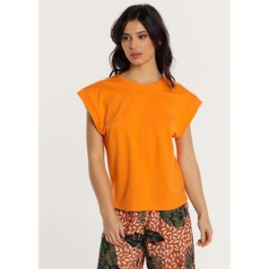 Lois Jeans pour femme. 422542473 T-shirt à manches tombantes avec dos ouvert en côte orange (S), Casuel, Coton, Manche courte - Publicité