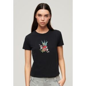 Superdry pour femme. W1011419A T-shirt avec broderie de motifs de tatouage noirs (XS), Casuel, Coton, Manche courte - Publicité