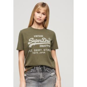 Superdry pour femme. W1011476A T-shirt Heritage avec logo Vintage vert (XS), Casuel, Manche courte, Durable, Coton Recyclé - Publicité