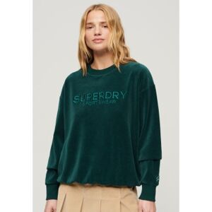 Superdry pour femme. W2012067A Sweat graphique en velours vert (XS), Casuel, Coton, Manche longue - Publicité