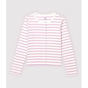 Petit Bateau Cardigan en coton/lin raye Femme Blanc Marshmallow/Rose Boheme XXS