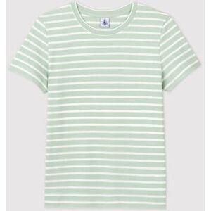 Petit Bateau Tee-shirt LE DROIT col rond en coton bio Femme Vert Herbier/ Marshmallow XXS