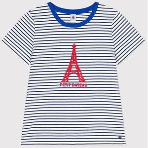 Petit Bateau Tee-shirt Le Droit col rond en coton femme Blanc Marshmallow/Bleu Medieval XS