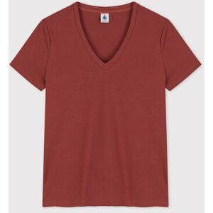 Petit Bateau Tee-shirt LE DROIT col V en coton bio Femme Marron Ombrie XXS