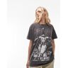 Topshop - T-shirt oversize avec imprimÃ© Bowie mÃ©tallisÃ© sous licence - Noir dÃ©lavÃ© Noir S female