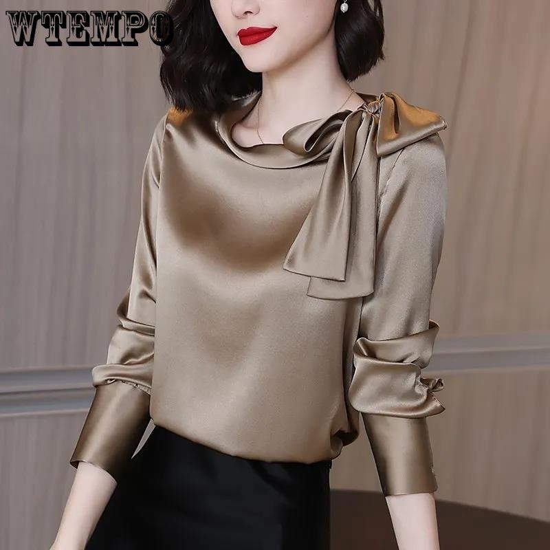 WTEMPO Women Clothing Silk Shirt Vintage Blouse Women Top Women Long Sleeve Dress Shirt Loose Blouse Woman