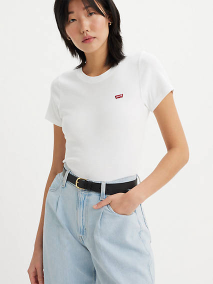 Levi's Ribbed Baby Tee - Femme - Blanc / White