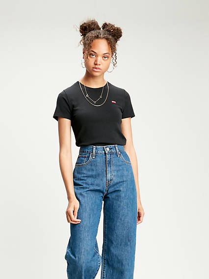 Levi's Ribbed Baby Tee - Femme - Noir / Mineral Black