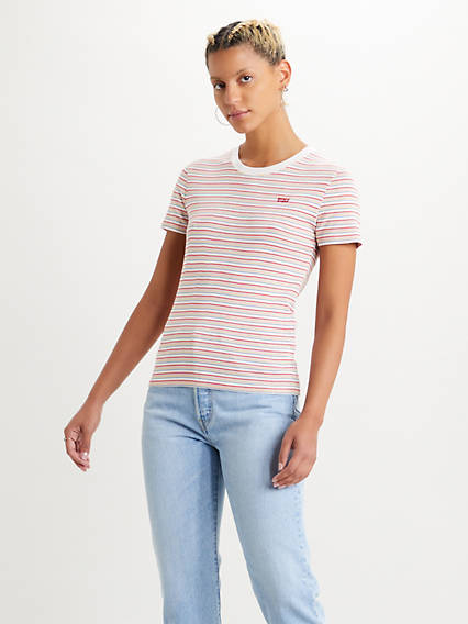 Levi's Ribbed Baby Tee - Femme - Multicolore / Poppy Red