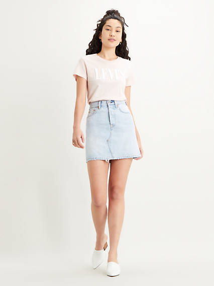 Levi's High Rise Deconstructed Skirt - Femme - Indigo clair / Check Ya Later