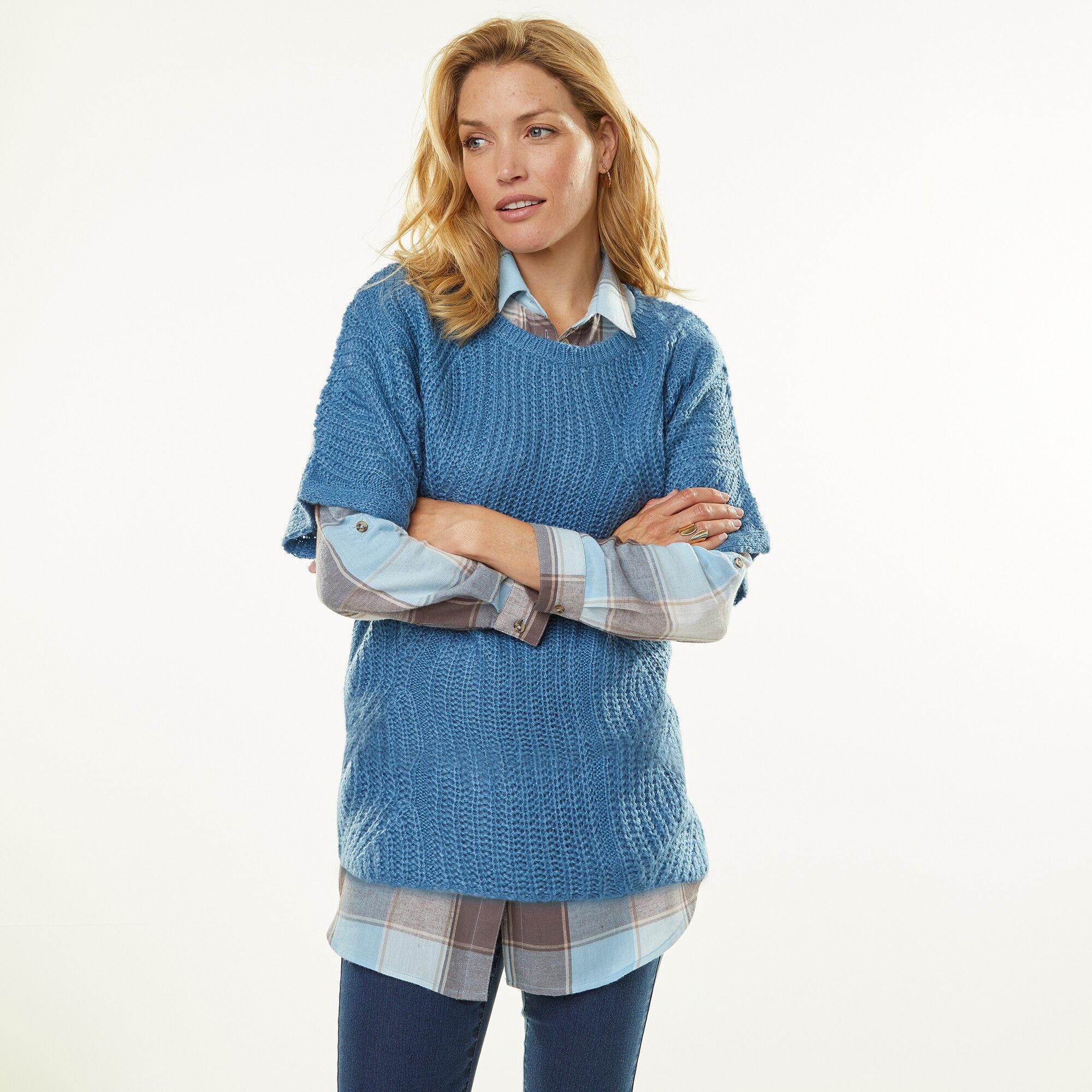 Blancheporte Pull Poncho Manches Coudes - Femme Bleu 38/40