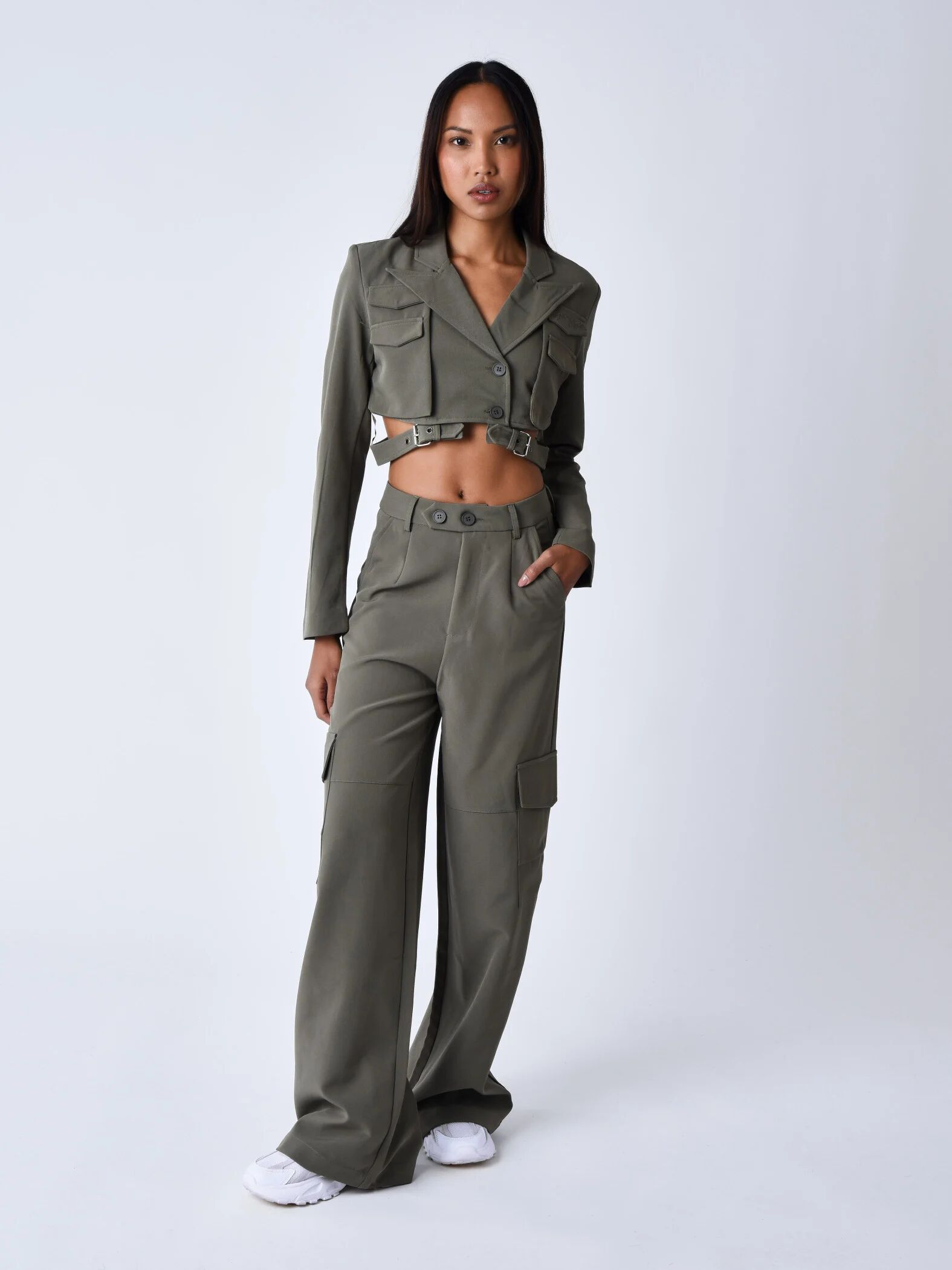 Project X Paris Pantalon tailleur style cargo - Couleur - Olive foncé, Taille - XS