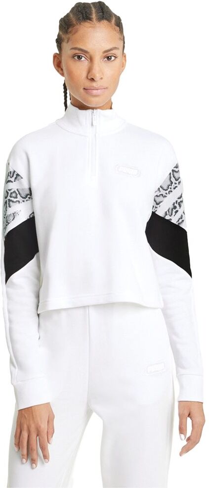 puma γυναικείο φούτερ rebel half-zip  - white-grey