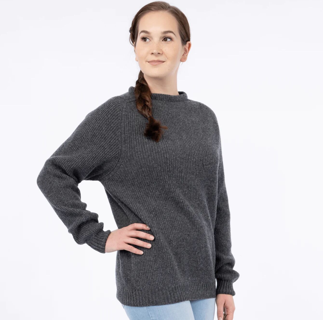 North Outdoor Women's KASKI Sweater - 100 % Merino  - Made in Finland, Graphite Grey / XL