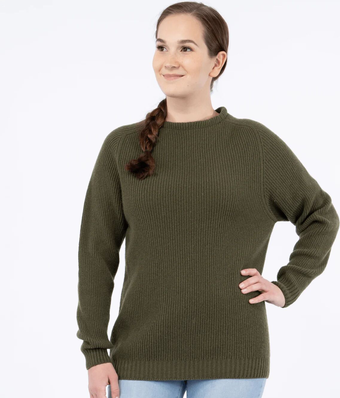 North Outdoor Women's KASKI Sweater - 100 % Merino  - Made in Finland, Olive Green / XS