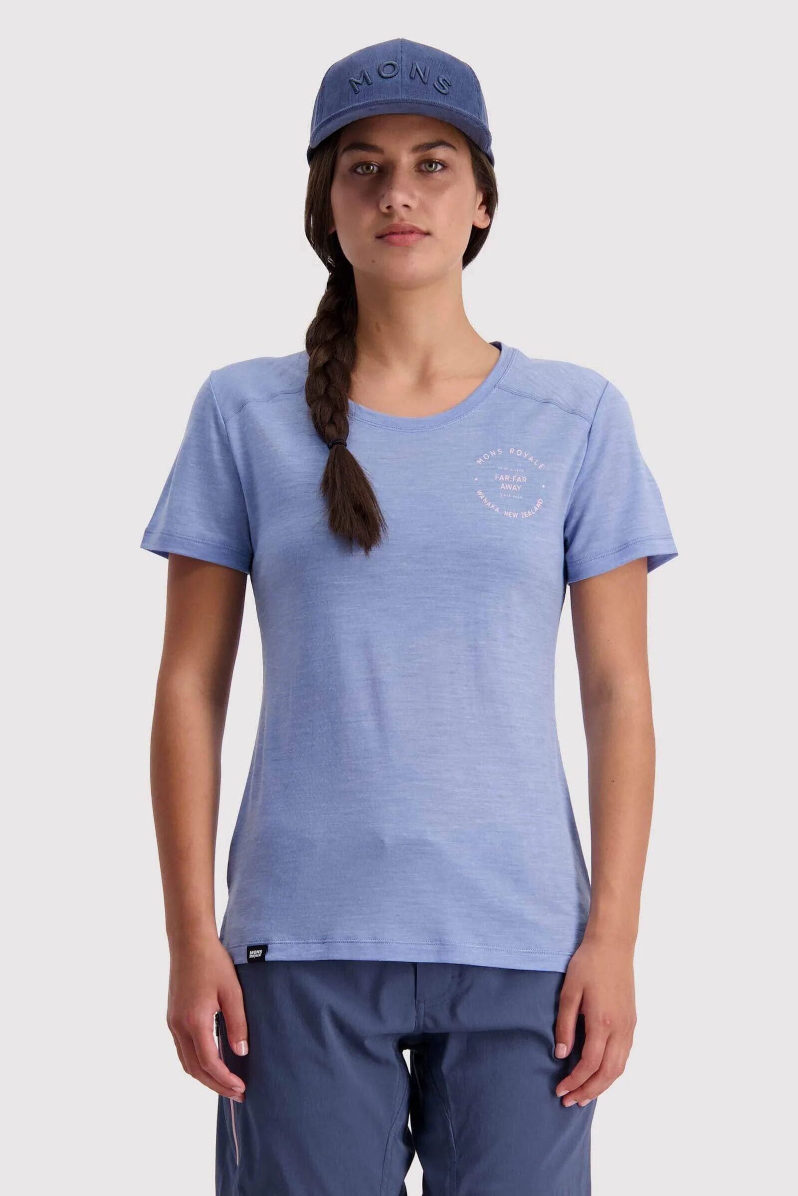 Mons Royale Women's Vapour Tee - Merino Wool, Faded Denim / S