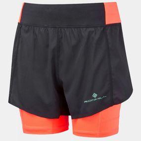 Ronhill Womens Tech Ultra Twin Short Black/Hot Coral Size: (12)