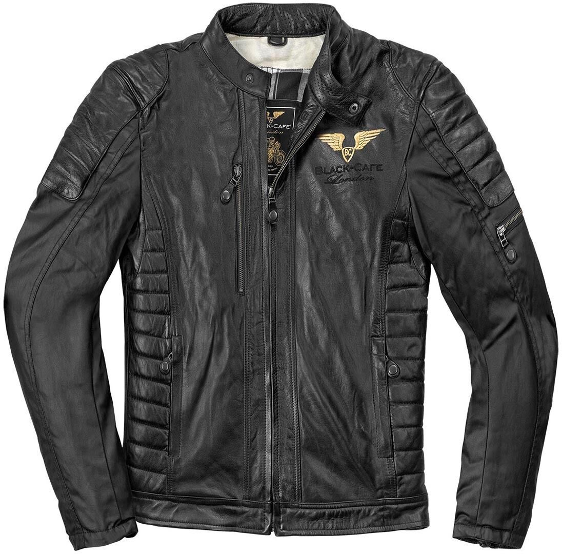 Black-Cafe London Teheran Motorcycle Leather Jacket  - Black