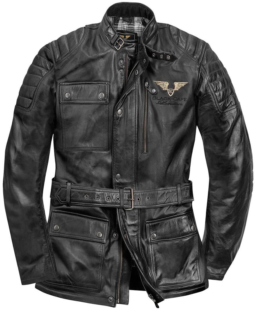 Black-Cafe London Kerman Motorcycle Leather Jacket  - Black