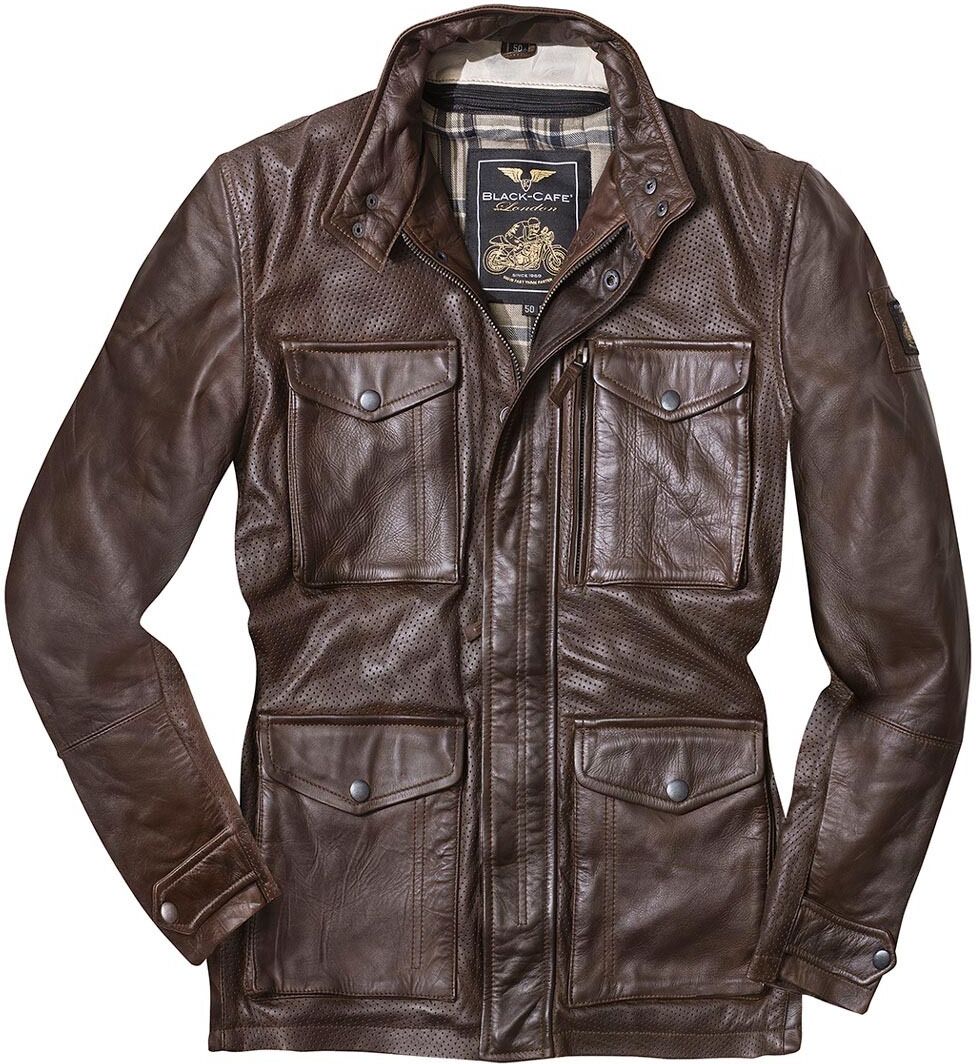 Black-Cafe London Classic Motorcycle Leather Jacket  - Brown