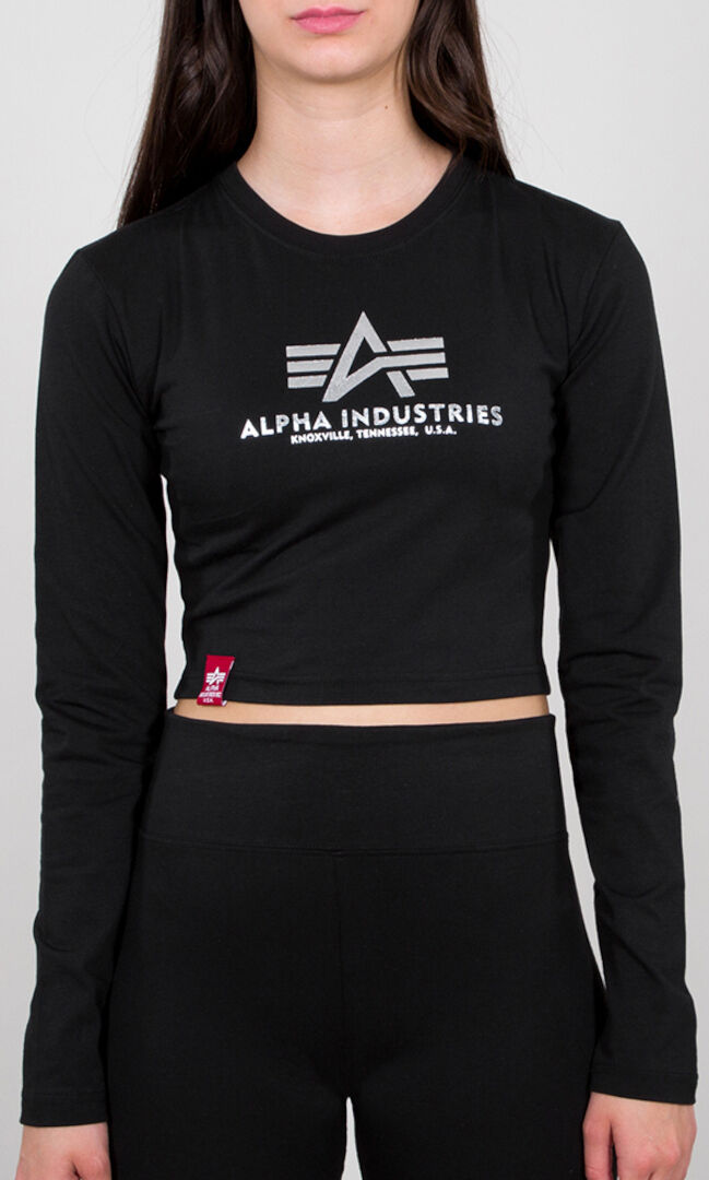 Alpha Industries Basic Cropped Foil Print Ladies Longsleeve Shirt  - Black Silver
