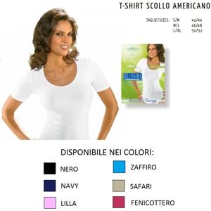 BELLISSIMA T-Shirt Donna Scollo Americano Art T-Shirt Americano 070 Col. E Mis. A Scelta ZAFFIRO M-L