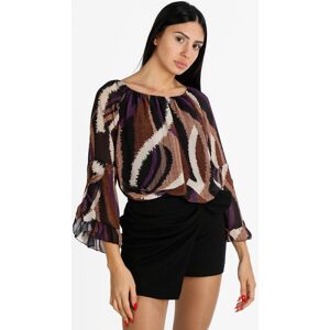 Pink Black Blusa donna a fantasia con maniche a campana Bluse donna Marrone taglia Unica