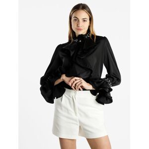 Azaka Camicia elegante da donna effetto raso con perle e strass Camicie Classiche donna Nero taglia Unica