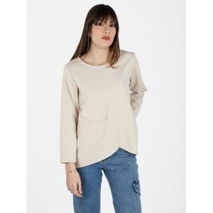 Solada T-shirt donna oversize con taschino T-Shirt Manica Lunga donna Beige taglia Unica