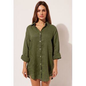 Calzedonia Abito Camicia in Lino Donna Verde M