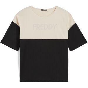 Freddy T-shirt con spalle in contrasto colore e stampa argento Black-Almond Peach Donna Small