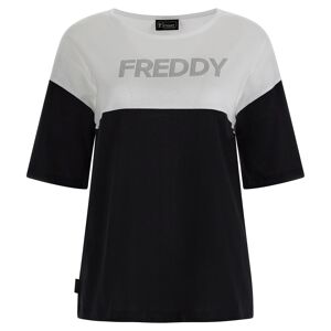 Freddy T-shirt con spalle in contrasto colore e stampa argento Nero-Bianco Donna Small