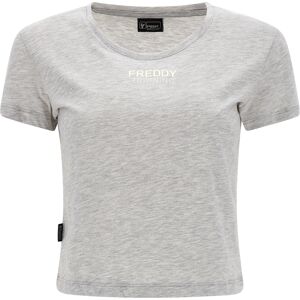 Freddy T-shirt cropped mélange slim fit con stampa oro chiaro Melange Gray Donna Small