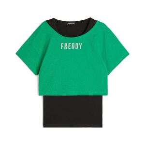 Freddy Set canotta+t-shirt cropped da donna con logo satin Black- Green Bee Donna Small