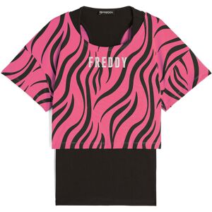 Freddy Set canotta+t-shirt cropped da donna con stampa zebrata Black-Zebra Black On Fuchsia Donna Small