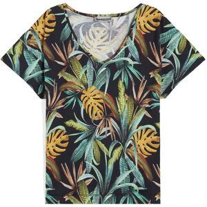 Freddy T-shirt scollo a V in jersey modal stampa tropical all over Black - Allover Flower Donna Small