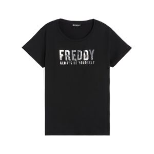 Freddy T-shirt donna in cotone pima con grafica oro e paillettes Nero Donna Medium