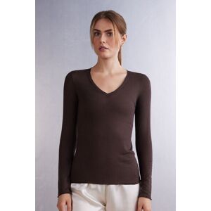 Intimissimi Maglia Scollo a V in Modal Ultralight con Cashmere Donna Marrone Taglia S