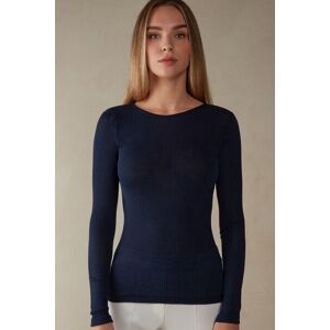 Intimissimi Maglia Manica Lunga a Girocollo Ampio in Lana e Seta Donna Blu Taglia M