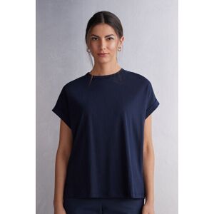 Intimissimi Maglia Manica Corta con Risvolto in Cotone Ultrafresh Donna Blu Taglia S